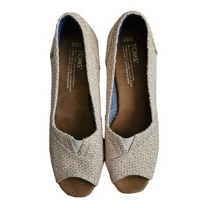 Toms Natural Woven Triangle & Cork Wedge Tan Shoes Womens 8.5